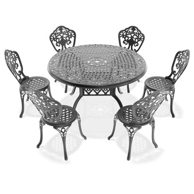 7 repas d'extérieur en aluminium avec structure de meuble au fini noir et conception anti-fatigue