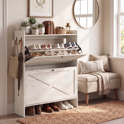 Burnham 16 Pairs Shoe Cabinet Organizer With 2 Flip Drawers