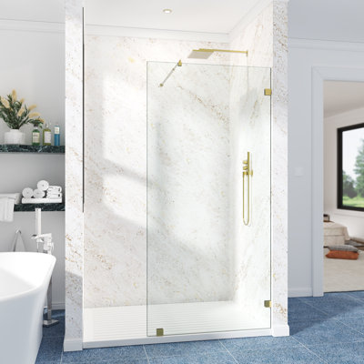   40"W x 76"H Frameless Single Fixed Shower Panel, 3/8"(10mm) SGCC Tempered Clear Glass with R5 Beveled Edge, Shatter-Resistant Anti-Explosion Film & Adjustable Telescopic Support Rod