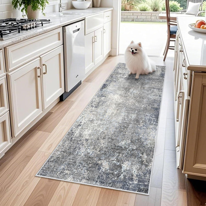 Long Hallway Rug – Non-Slip Washable Kitchen Floor Rug with Rubber Backing, Modern Low Pile Thin Wide Carpet for Bedroom, Entryway Indoor