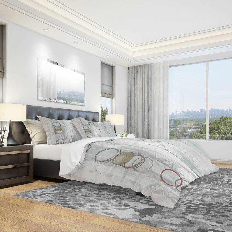 Whitewashed Syrah - Modern Geometric Duvet Cover Set - Microfiber Polyester, King Duvet Cover + 2 Shams