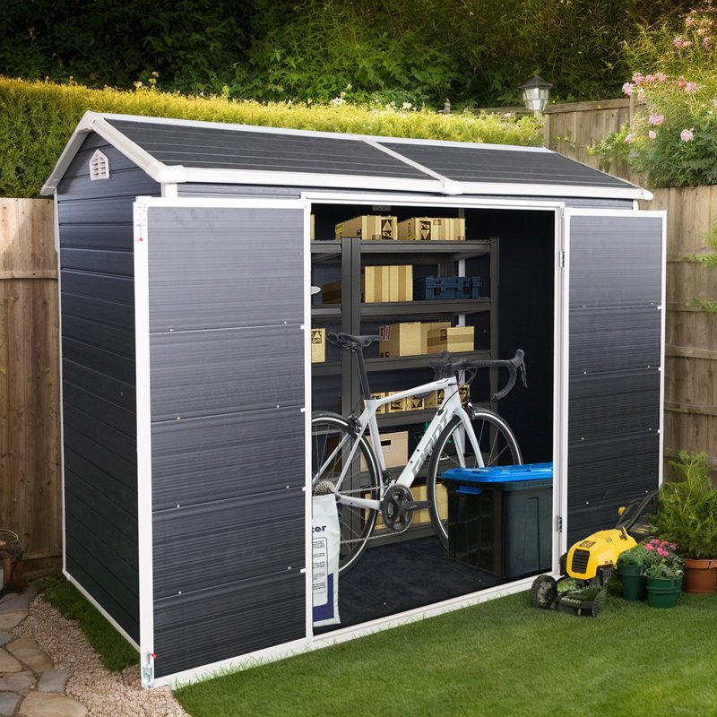 Remise extérieure imperméable avec plancher, deux fenêtres et porte verrouillable, Noir, noir, noir, noir
