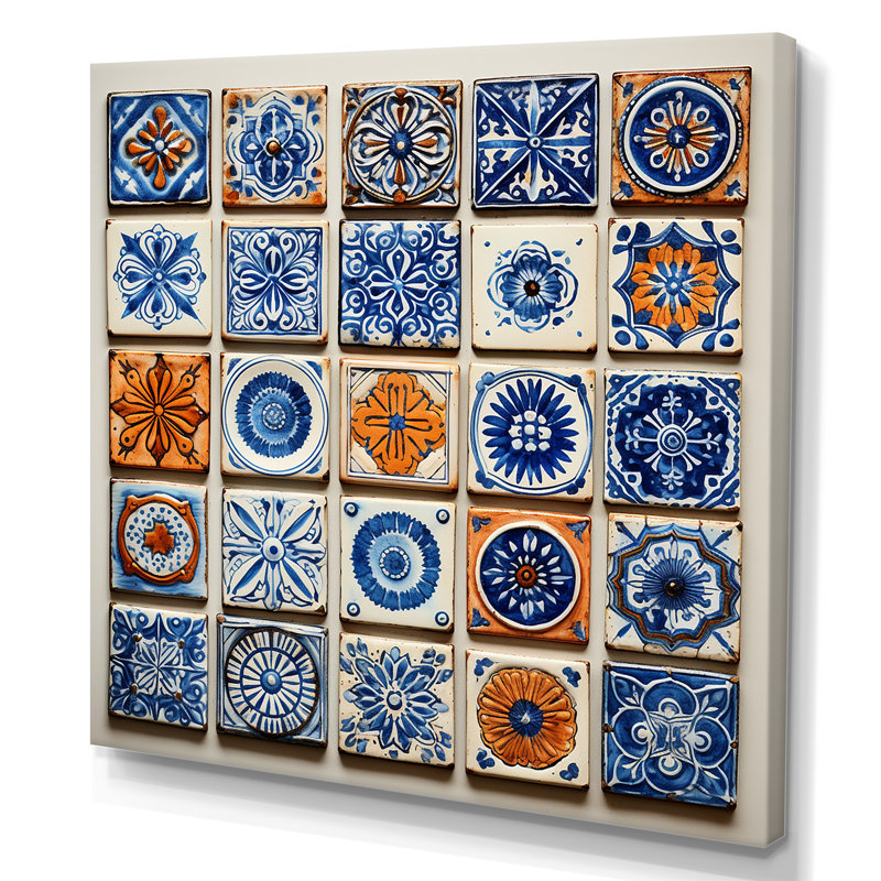 Boho Turkish Blue Tiles 1 - Boho Tiles, art mural, H 36 po x l 36 po x P 1,5 po