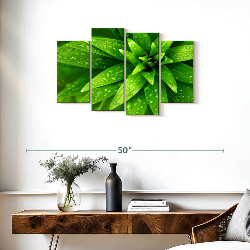 Gouttelettes Harnek sur feuilles vertes, H 22 po x l 36 po