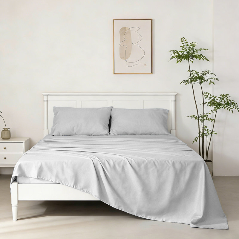 220-Thread Count Cotton Blend Sateen Soft Smooth Sheet Set With Pillowcase - Basics by Wayfair™, Light Gray