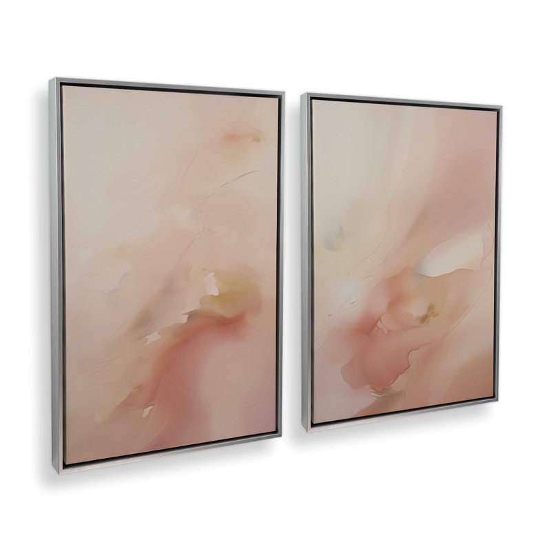 «Pastel Paradise Delight», ensemble de 2 toiles encadrées, Cadre flottant en chrome poli, H 12,75 po x l 17,5 po x P 1,75 po