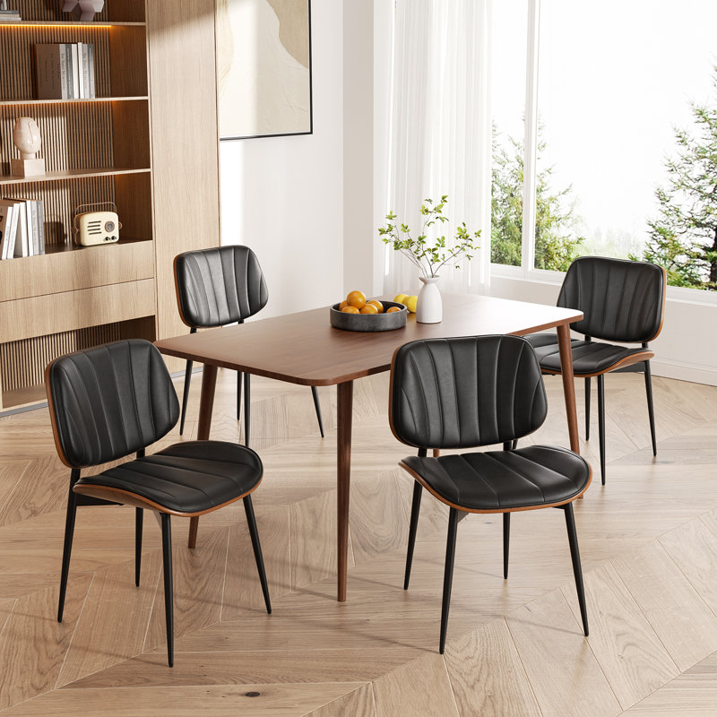 Stylish Faux Leather Dining Chairs: Elegant Side Chairs For Dining Rooms, Kitchens, And Living Spaces, 4, Black