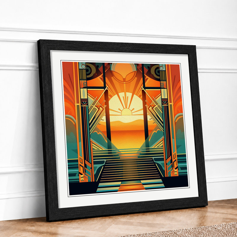 Sunrise Art Deco No.1 - Framed Print, Black