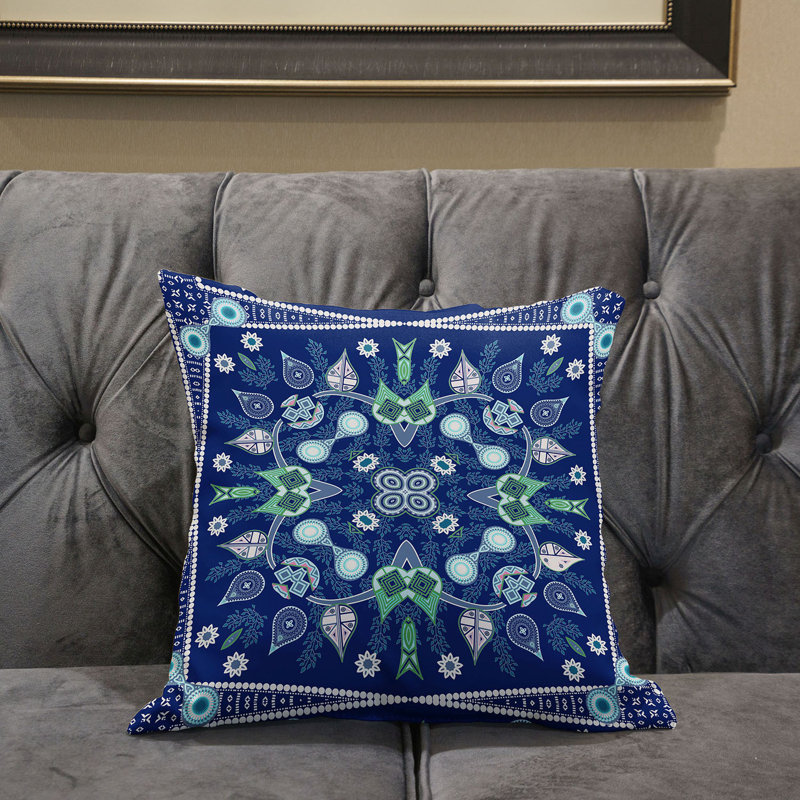 Housse et insert de coussin carré en polyester intérieur / extérieur, 16 po x 16 po, Bleu / vert / blanc