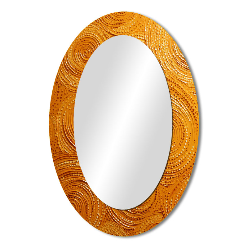 «Abstract Orange Swirl Collages VI» - Miroir mural moderne audacieux et éclectique, H 36 po x l 24 po