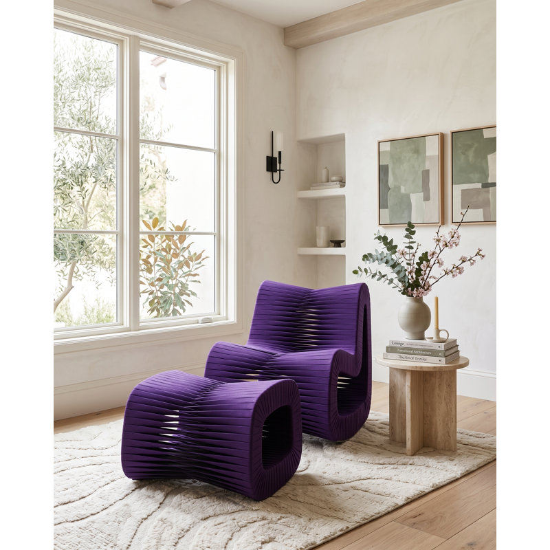 Seat Belt 24" Wide Ottoman, Purple Cotton