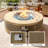 38-Inch Round Concrete Propane Fire Pit Table with Tank Cover and Wind Guard,Natural Oak-1523058724