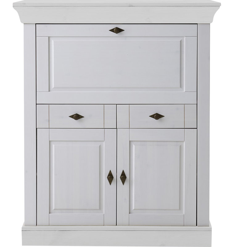 Kelly Solid Wood Solid Wood Secretary Desk, Stained and varnished White/White
