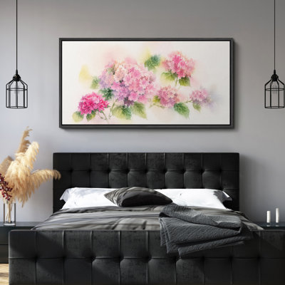 Soft Pink Hydrangea Floral Arrangement Framed Canvas Master Bedroom Wall Art Work Print