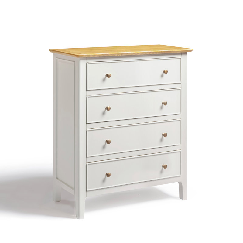 Bodkin Wooden Rustic Tallboy Chest of Drawers - Traditional Farmhouse Style, Oak/Cream, 92cm H x 82cm W x 40cm D