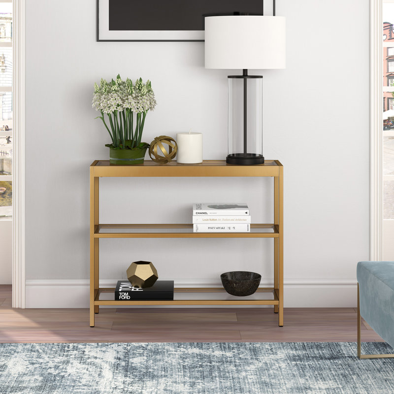 Alexis 135.3cm Glass Top Console Table, Brass, 76.2 H x 91.44 W x 21 D cm