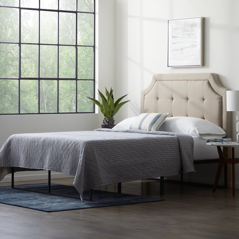 Lucid Upholstered Headboard with Scooped Corners and Square Tufting, Adjustable Height 51.3"–59.1", Oatmeal, Queen, Queen