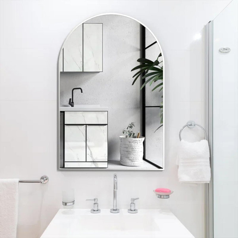 Miroir arqué en métal 20 po x 30 po Bathrrom, Argent argent, 30 po x 20 po