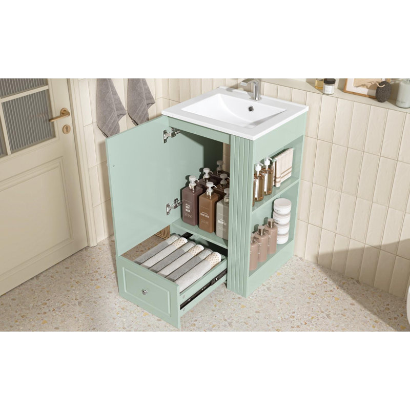 Bathroom Vanity with Ceramic Sink (Green), Green