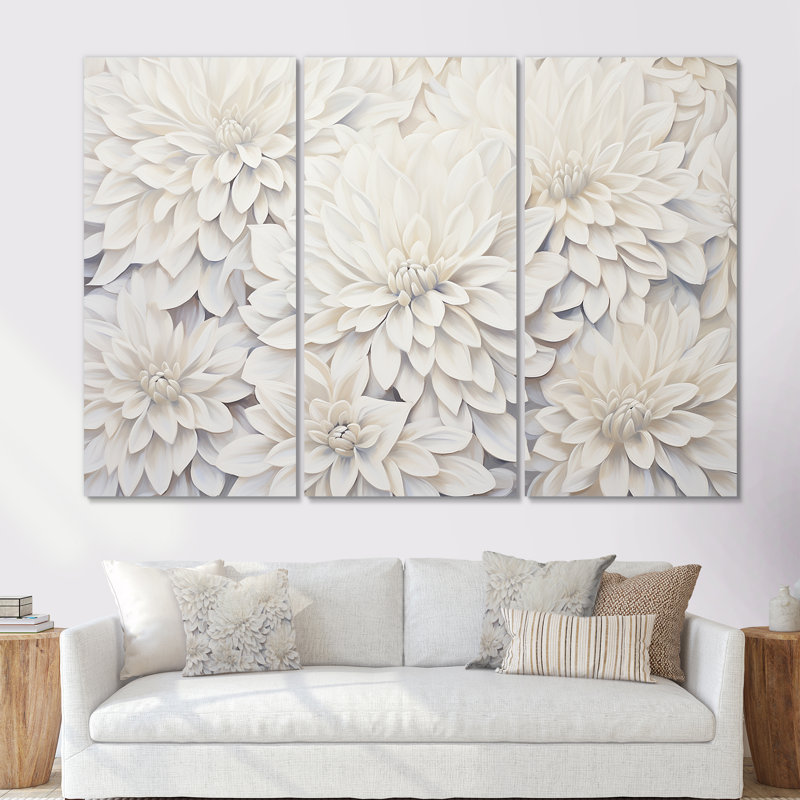 Ensemble de salon avec art mural blanc Dahlia, Toile tendue, H 28 po x l 36 po x P 1 po