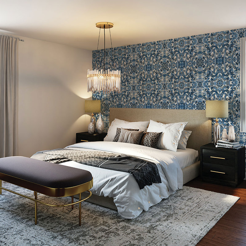 16.5' L x 20.5" W Ikat Peel and Stick Wallpaper Roll, Blue Sapphire