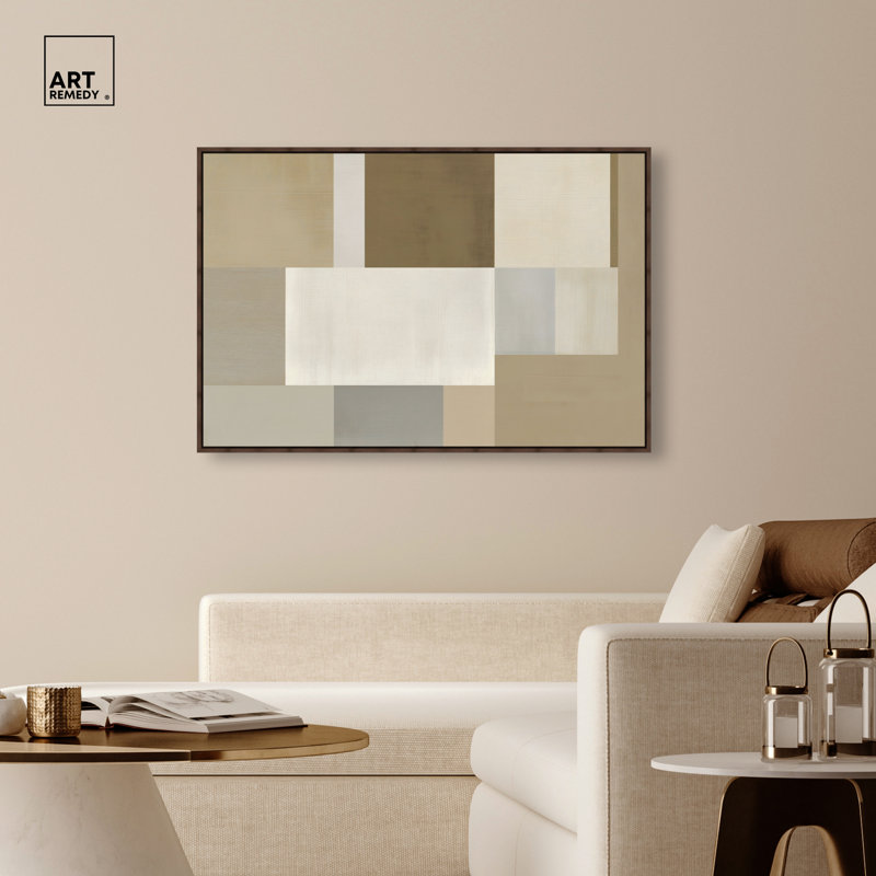 «Grid of Neutrals Print Living Room Wall Art» par , H 37 po x l 55 po, Cadre en acrylique blanc