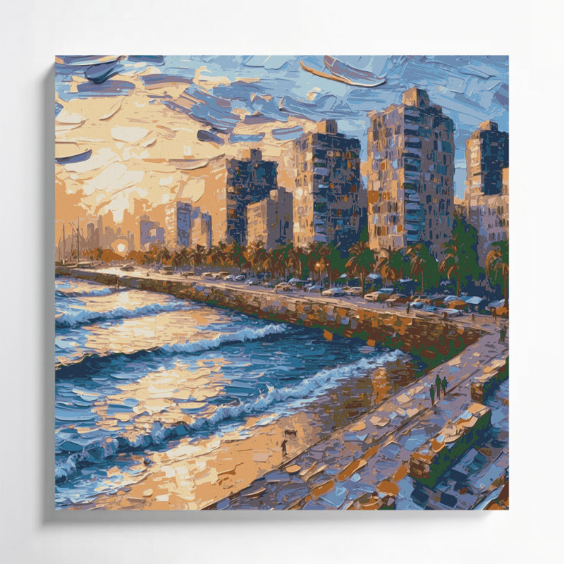 Art urbain sur toile, villes, Tel-aviv, gris, H 16 po x l 16 po