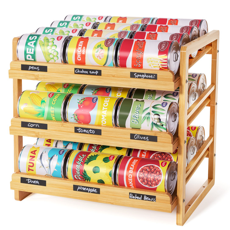 Bamboo Can Rack Organizer, 3 Tier Stackable Can Storage Rack with Label Sticker and Marker Pen Latitude Run