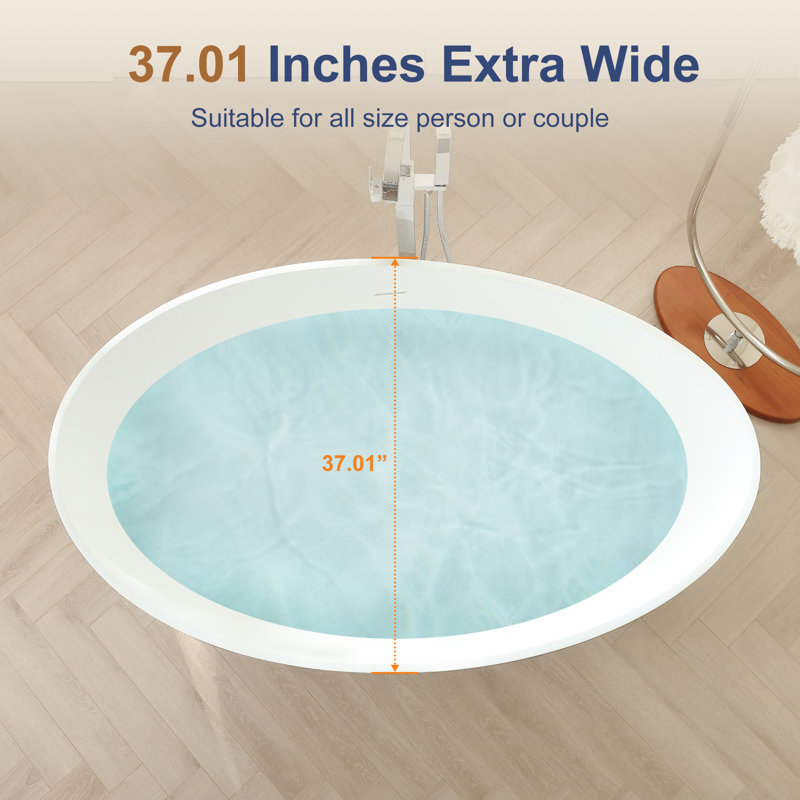 63'' x 38'' Freestanding Soaking Solid Surface Bathtub, Matte White