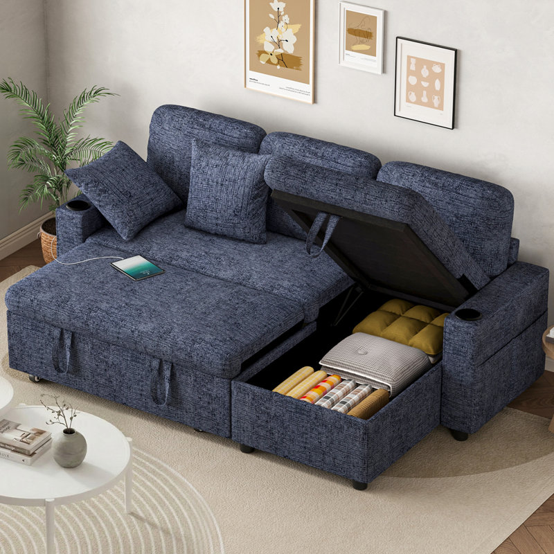 3 Seater Sofa Bed, Blue