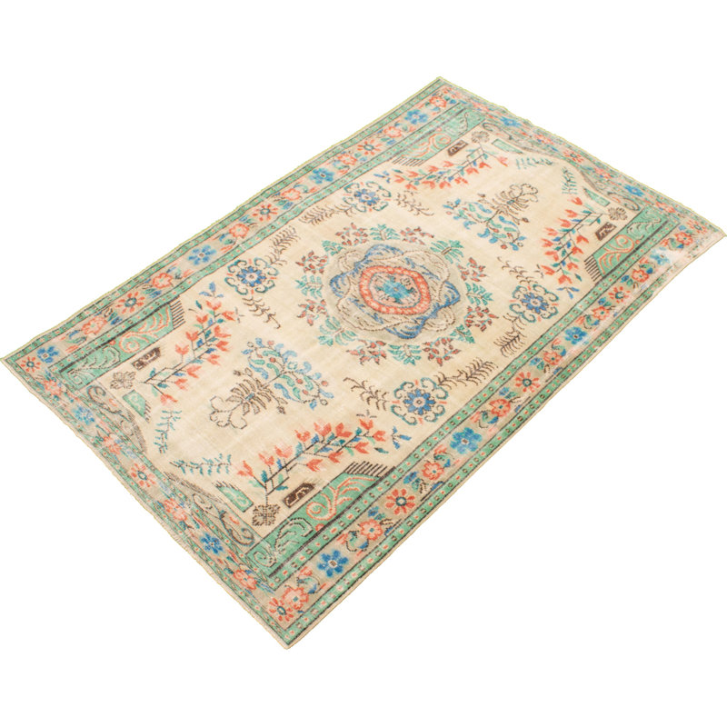 Tapis décoratif en laine noué à la main de conception unique noué à la main des années 1980 5 pi 9 po x 9 pi 1 po