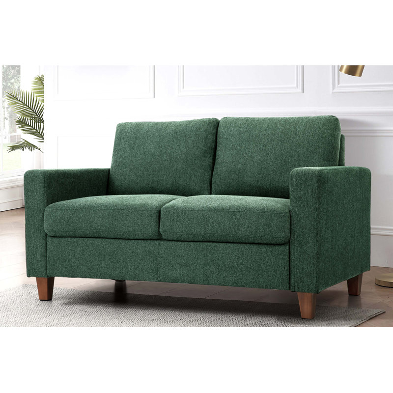 Canapé deux places de style moderne du milieu du siècle avec coussins en mousse haute densité, Tissu vert