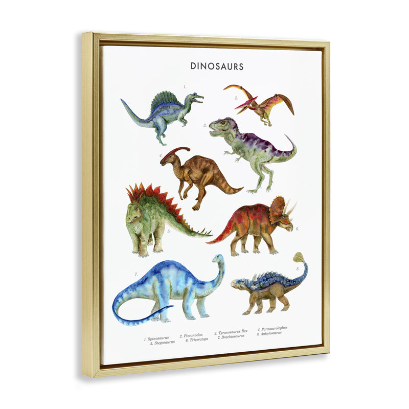  Art mural sur toile, "Dinosaure apprenant" par Brett Blumenthal, H 31 po x l 25 po, Cadre flottant métallique doré