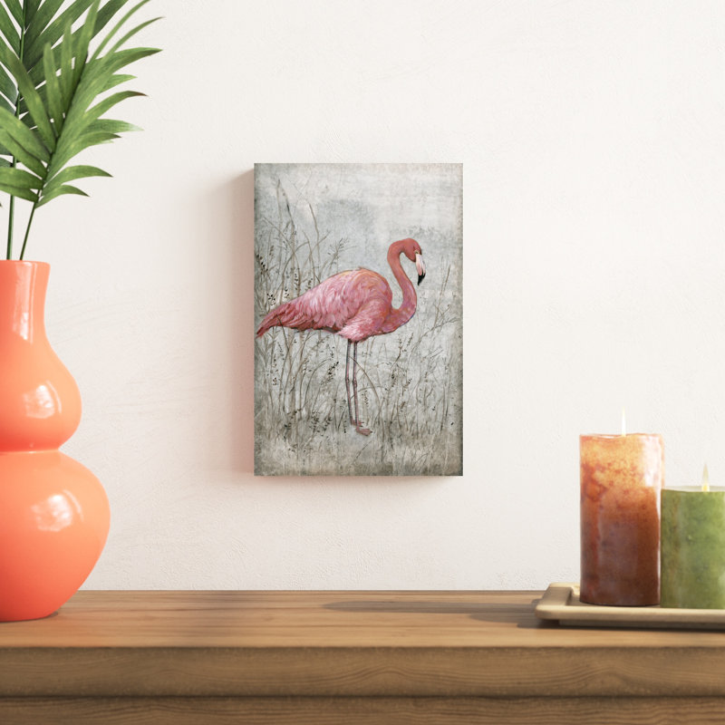«American Flamingo I», peinture sur toile, H 12 po x l 8 po