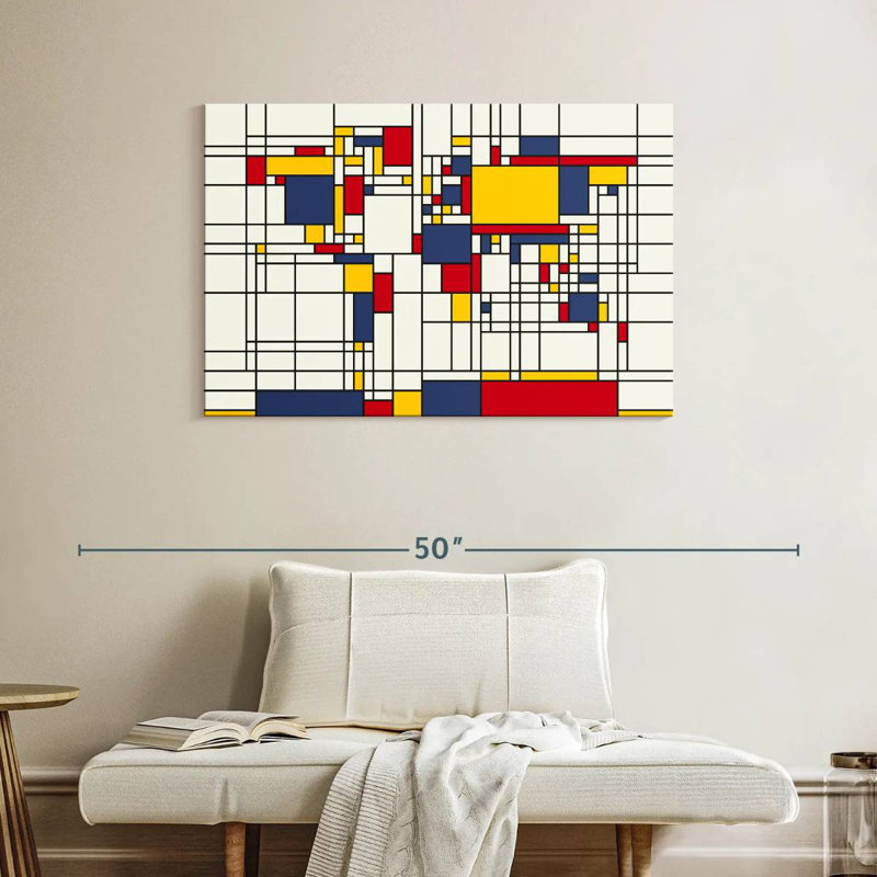 Aliaz World Map Abstract Mondrian Style I, 26" H x 39" W