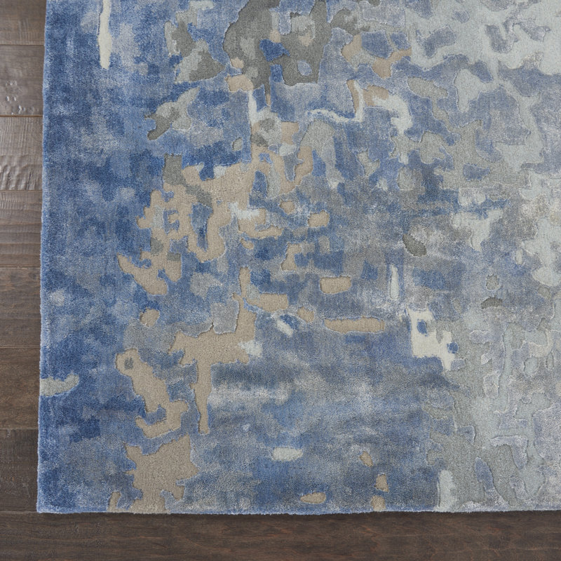 Tapis bleu abstrait moderne fait à la main Versailles, Rectangle 3 pi 9 po x 5 pi 9 po