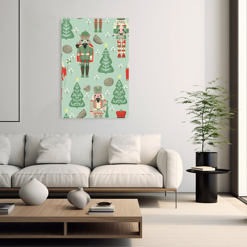 Festive Nutcracker Pattern Classic Playful Traditional Winter Landscape Wall Art Print 1 Piece Wrapped Canvas Wall Art