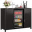 Armoire à café 53 po avec espace pour réfrigérateur, station de charge, mini armoire avec support à vin, buffet cannelé-129880699