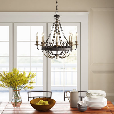 Lustre empire à 8 lumières de style bougie avec détails perlés Aaden