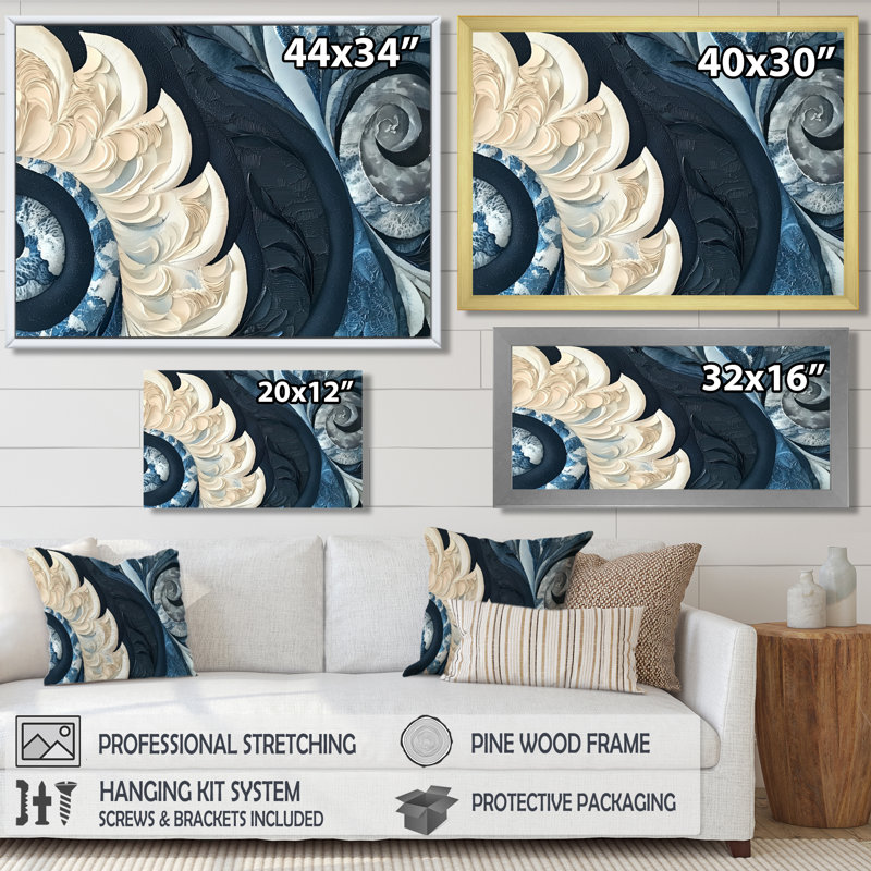 «Coastal Seashell Spiral Of The Ocean I - Abstract Modern Waves», reproduction d'art murale, H 12 po x l 20 po, Doré