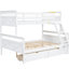 Lit superposé simple au dessus d'un lit double avec 2 tiroirs de rangement et durabilité stable - Stabilité du blanc-2141857909