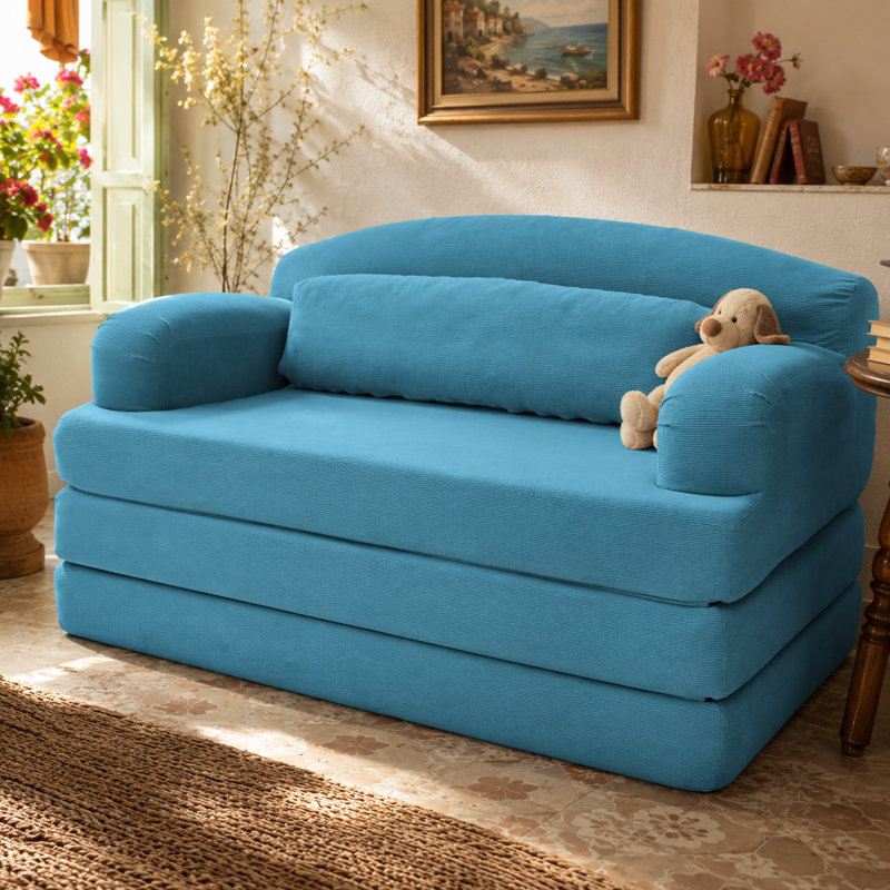 Canapé-lit convertible en velours côtelé 57,1 po Liora avec couchette dépliable, housse amovible et accoudoirs rembourrés