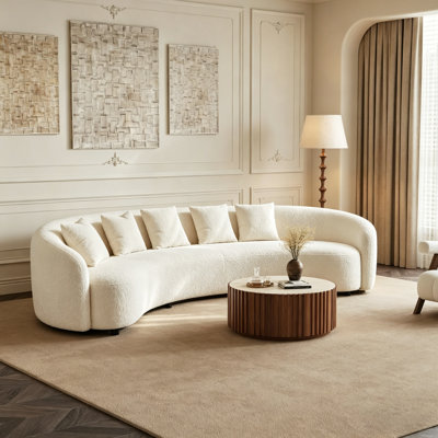 Modern Upholstered Sofa, Mid-Century Comfy Half Moon Velvet Fabric Couch  For Living Room