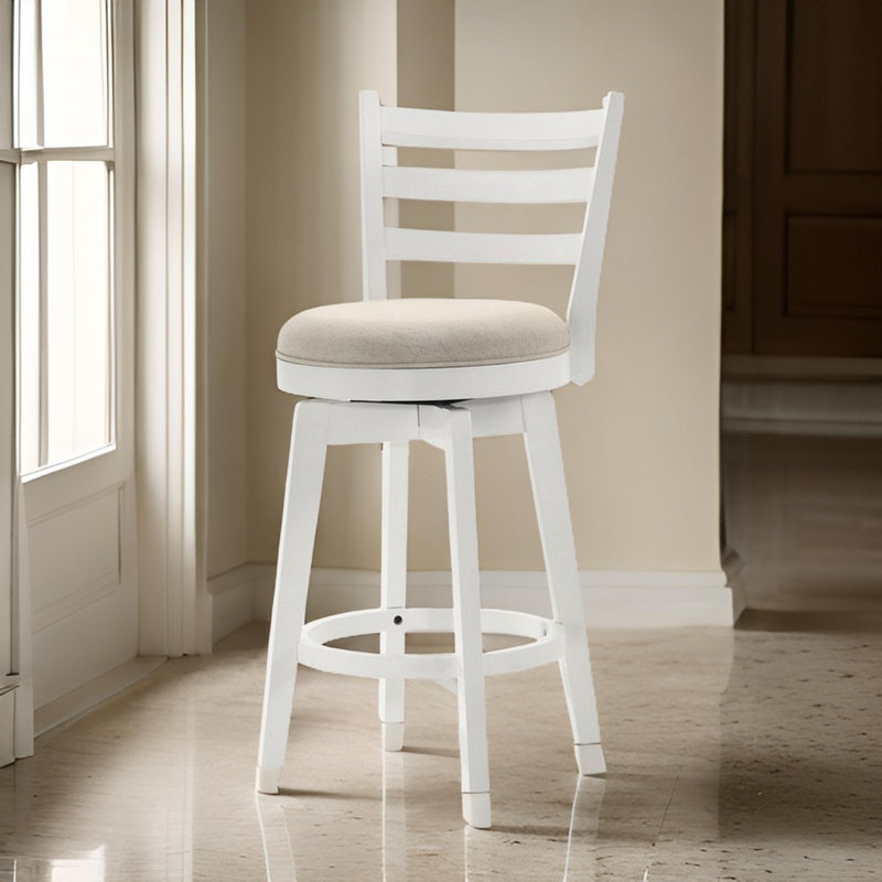 Tabouret en bois massif Pharris, Blanc