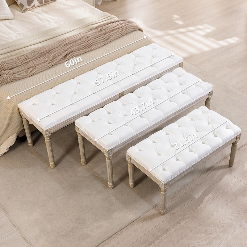 Boswick Linen Upholstered Bench, White, 31.5" 