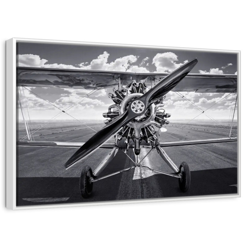 Avion rétro monochrome, Cadre flottant blanc, 43 po x 29 po