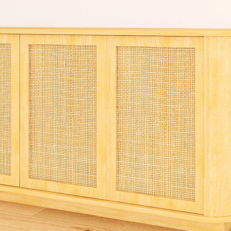 24.00'' Tall Wave Shaped TV Stand With Rattan Doors, 24"H x 64"L x 15"W