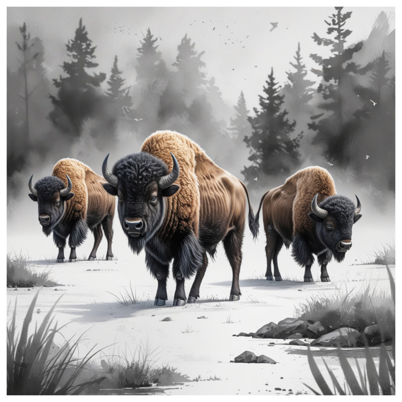 Édredon Bison In Winter Landscape, Grand lit