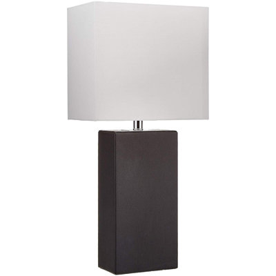  Lampe de table moderne en cuir avec abat-jour en tissu blanc