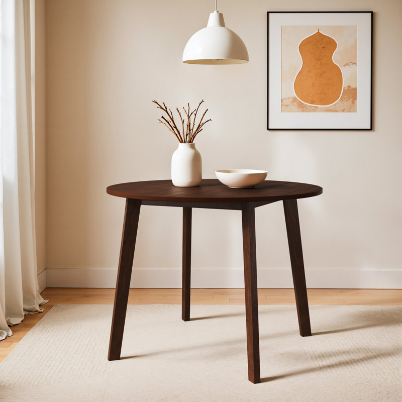 Aquin Round with Solid Wood Base Dining Table, Walnut